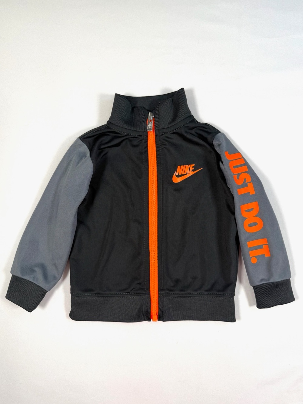 NIKE Toddler Boys Track Jacket Black Gray Orange Just Do It Zip Up Size 12M
